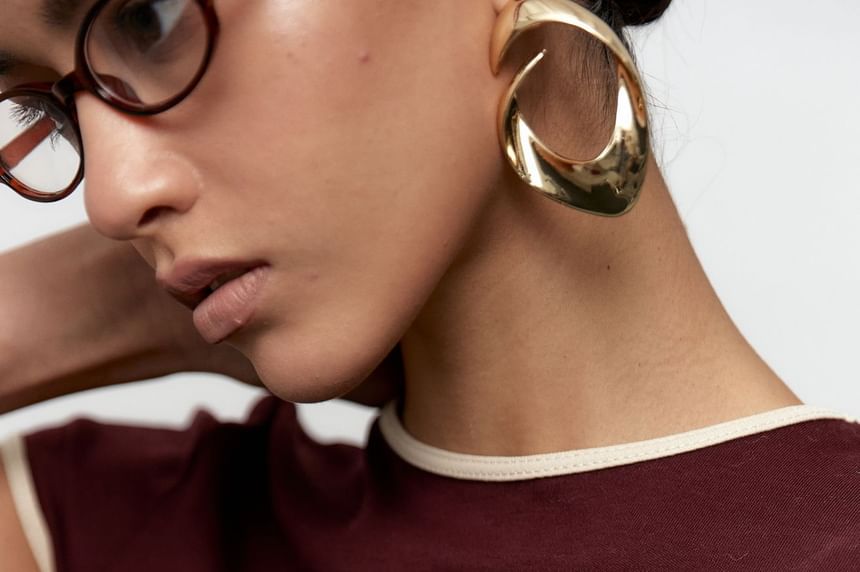 Contrast Neck Crop Trim Crew Slim Tee Fit Short-Sleeve