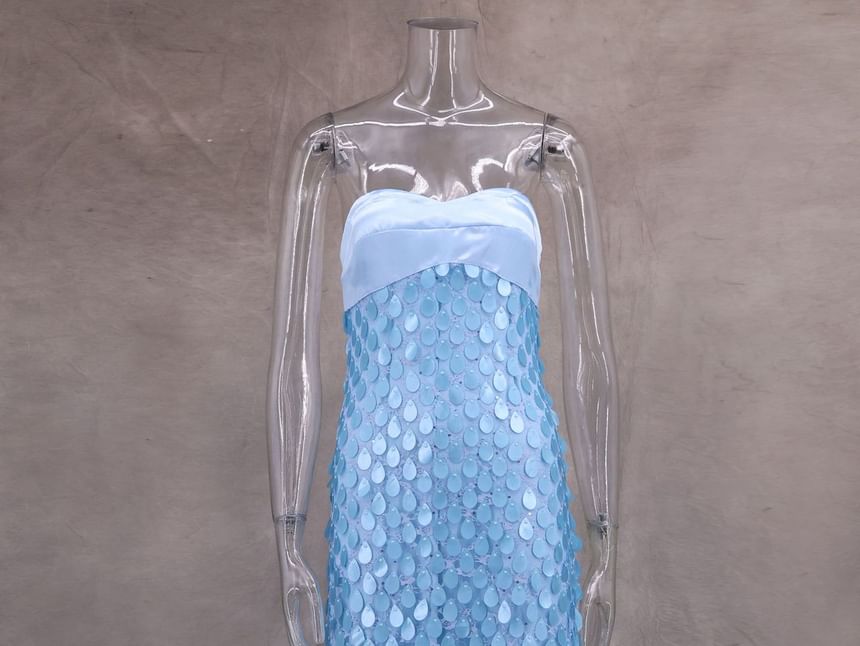 Dress Sheath Lace Sequin Maxi Strapless