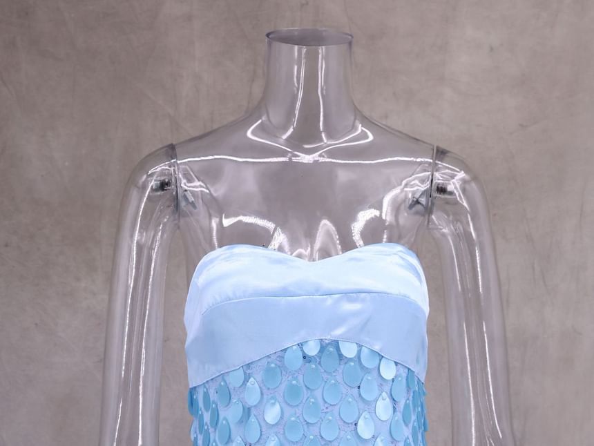 Dress Sheath Lace Sequin Maxi Strapless