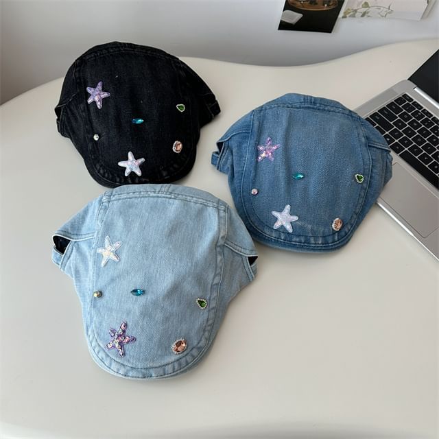 Denim Flat Embellished Cap
