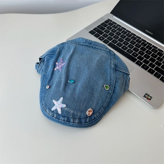 Denim Flat Embellished Cap