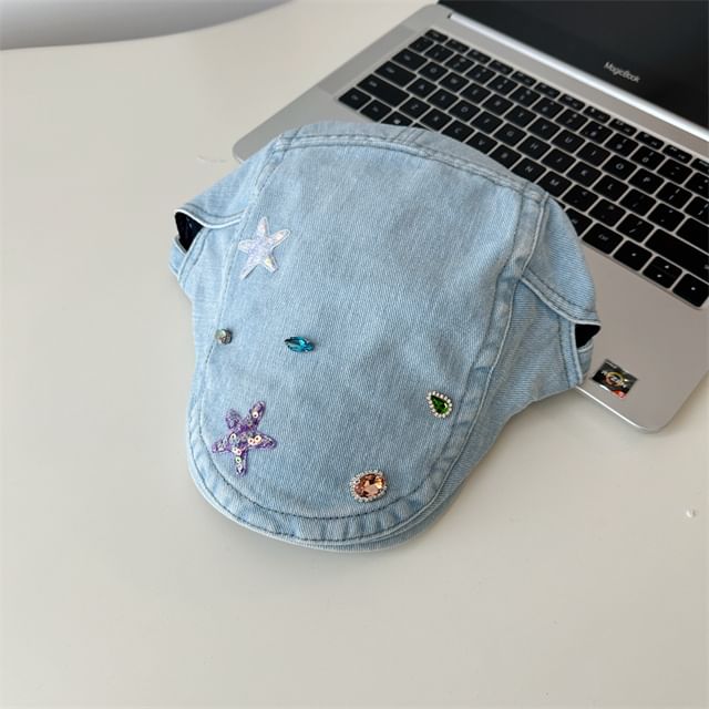 Denim Flat Embellished Cap