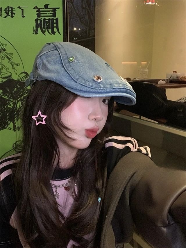 Denim Flat Embellished Cap