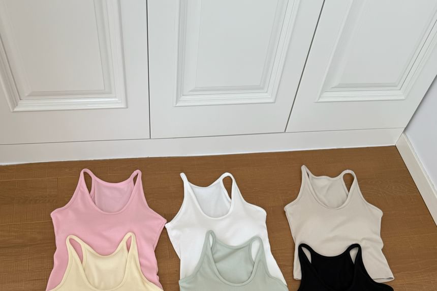 Neck Knit Scoop Tank Top Plain