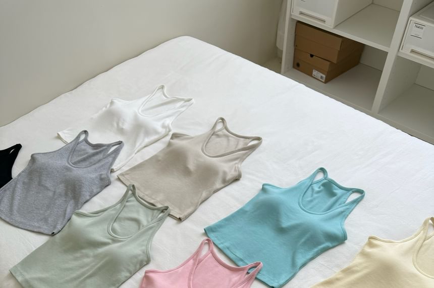 Neck Knit Scoop Tank Top Plain