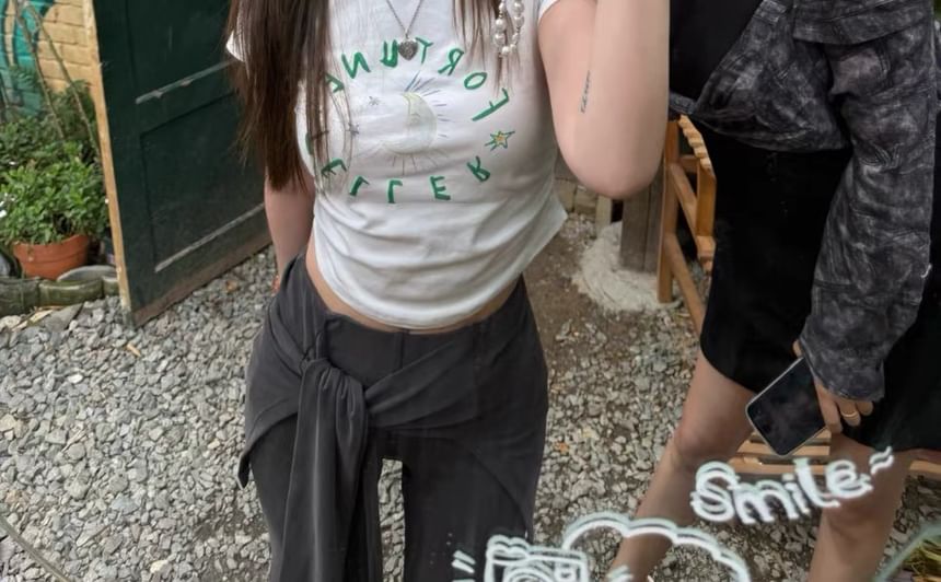 Short-Sleeve Lettering T-Shirt Crop Crewneck