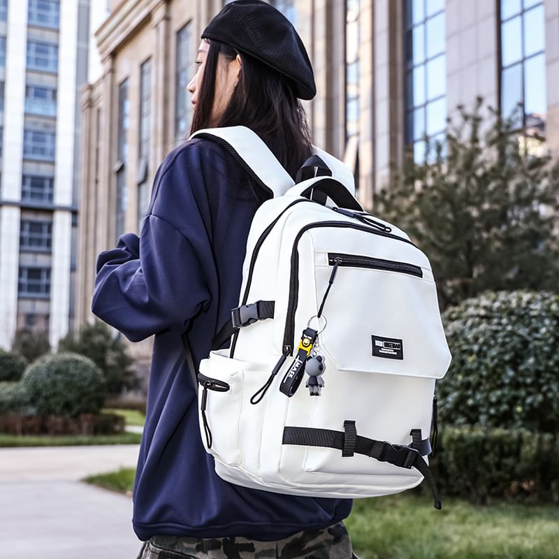 / Backpack Lettering Charm Flap Bag Set