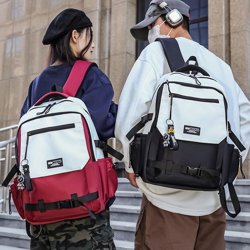 / Backpack Lettering Charm Flap Bag Set