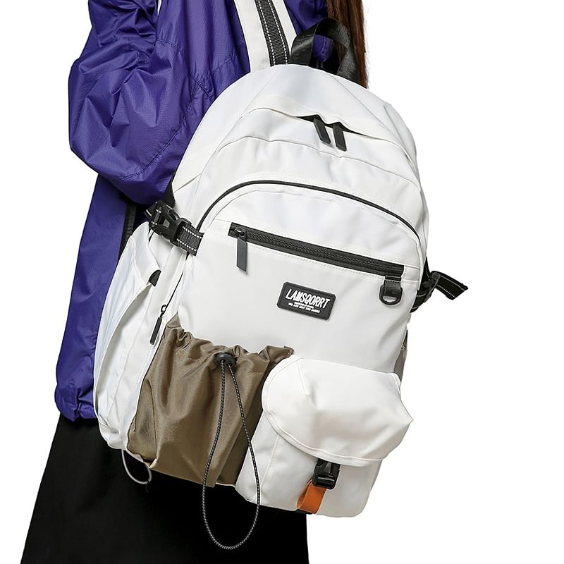 Lettering Contrast Backpack Pocket