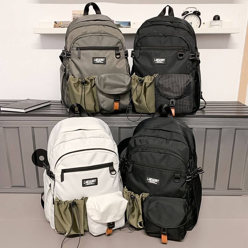 Lettering Contrast Backpack Pocket