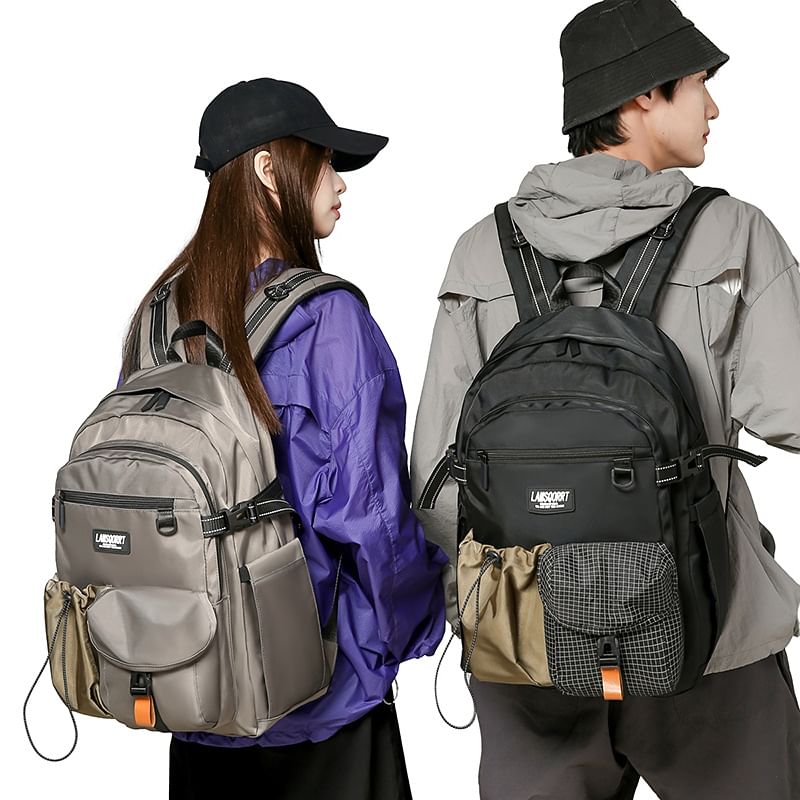 Lettering Contrast Backpack Pocket