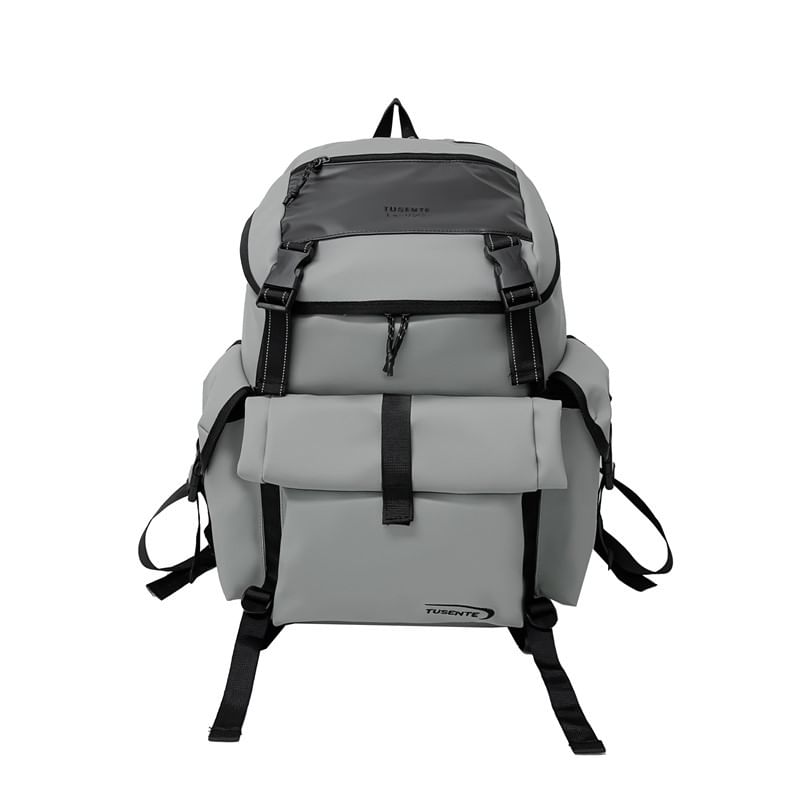 Lettering Backpack Faux Leather Buckled