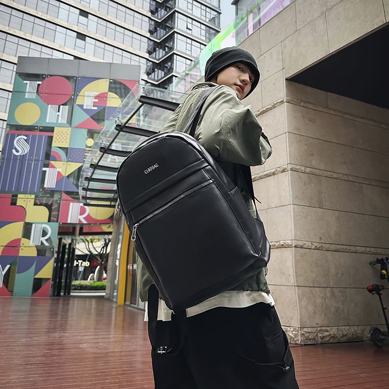 Faux Lettering Backpack Leather