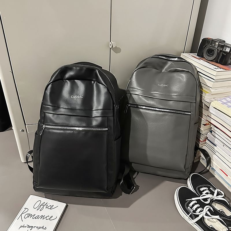 Faux Lettering Backpack Leather