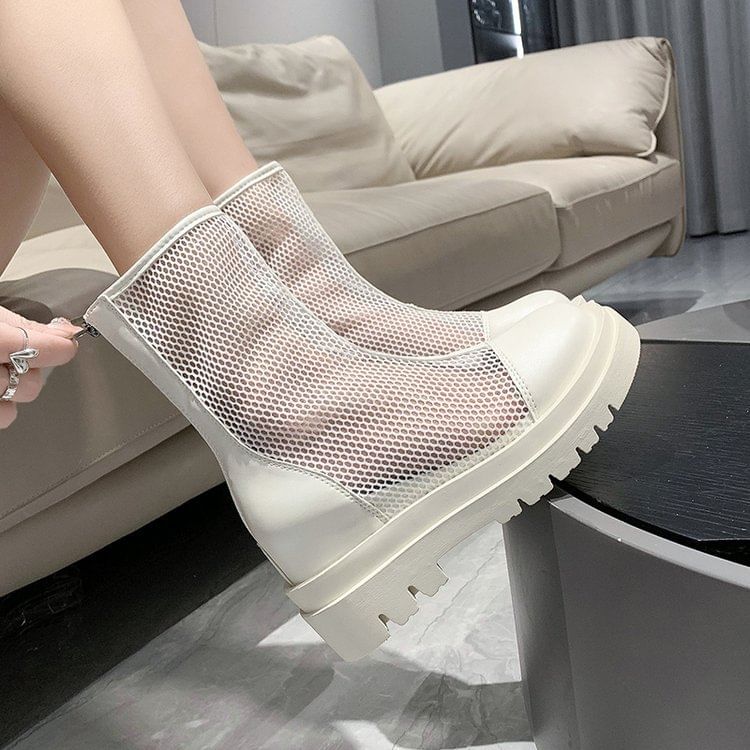 Mesh Plain Short Boots Platform