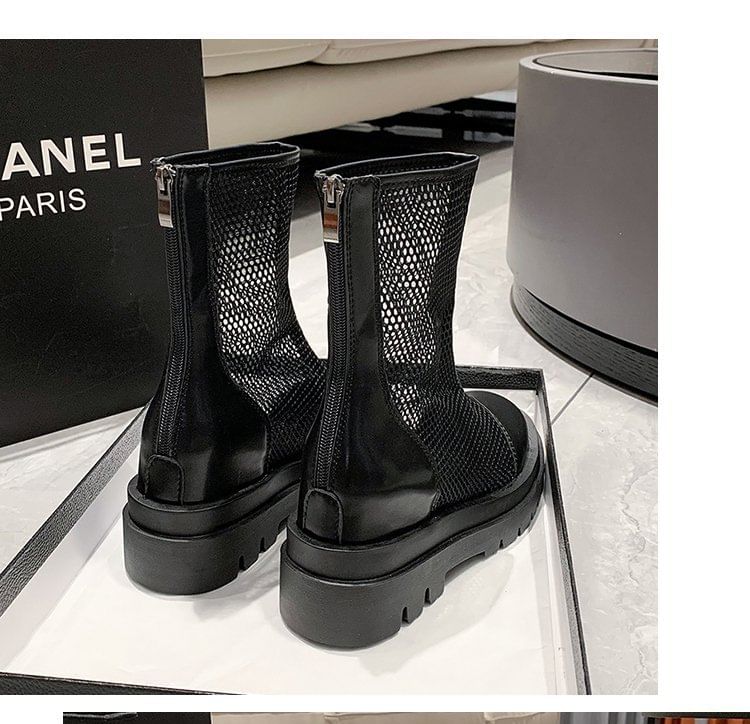 Mesh Plain Short Boots Platform