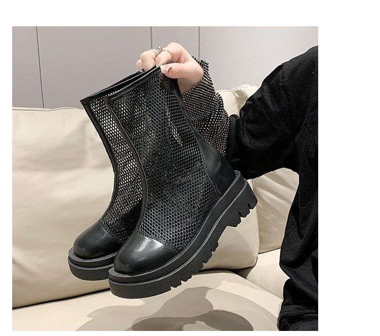 Mesh Plain Short Boots Platform