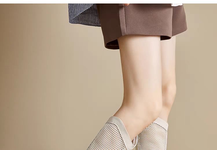 Tall Boots Platform Heel Plain Block Mesh