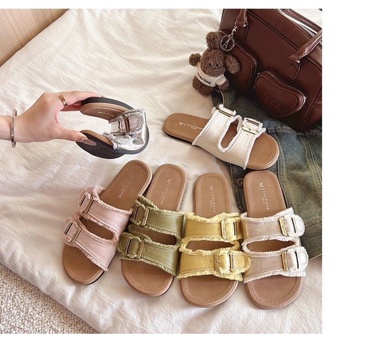 Plain Buckled Slide Sandals