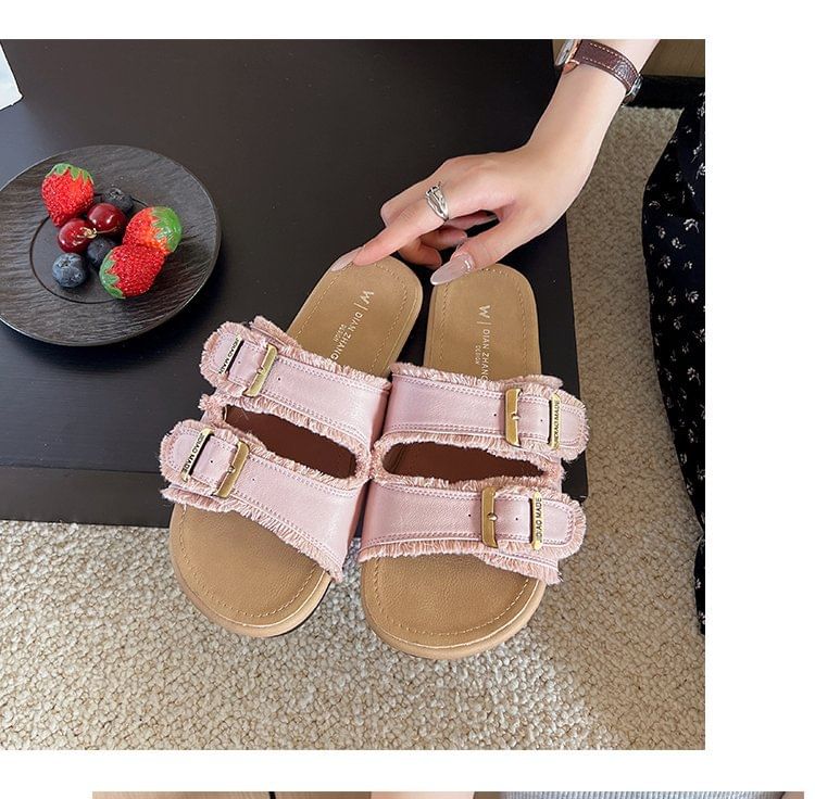 Plain Buckled Slide Sandals