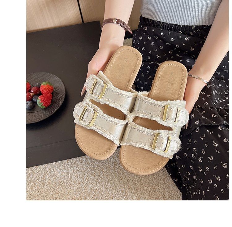 Plain Buckled Slide Sandals