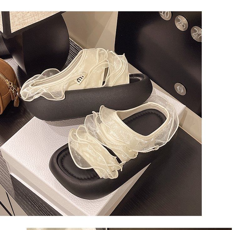 Ruffle Sandals Platform Trim Slide
