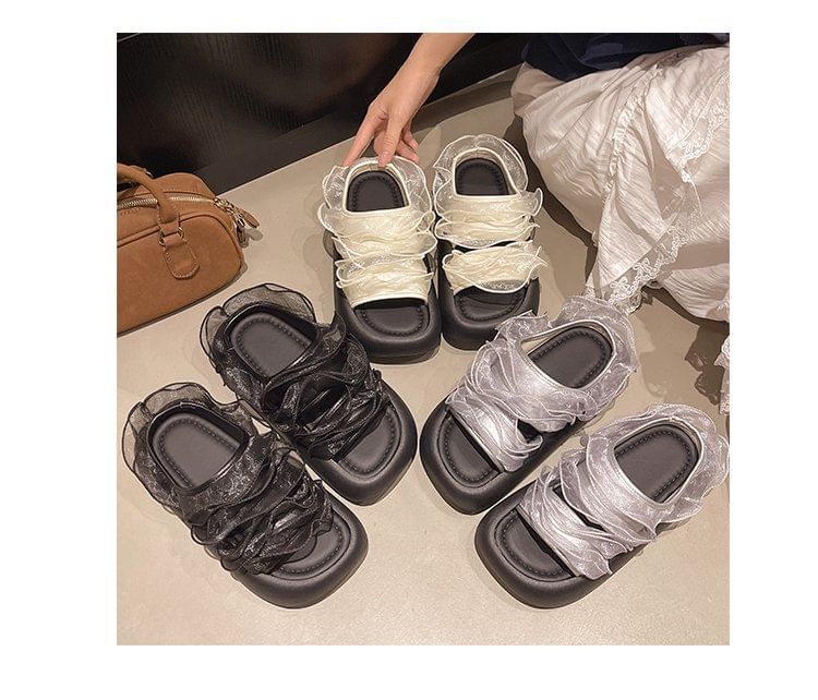 Ruffle Sandals Platform Trim Slide