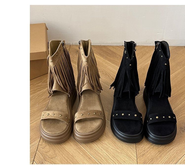 Platform Boots Plain Short Studded