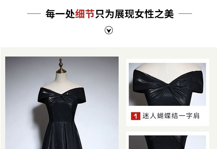 Satin A-Line Evening Gown Off-Shoulder Plain