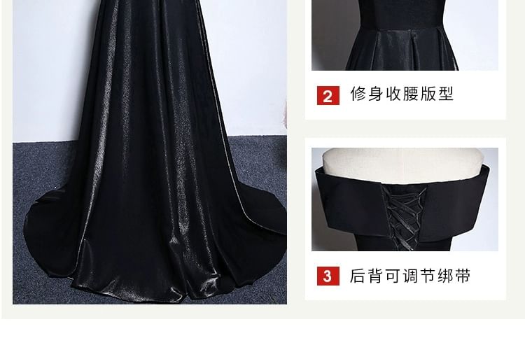 Satin A-Line Evening Gown Off-Shoulder Plain