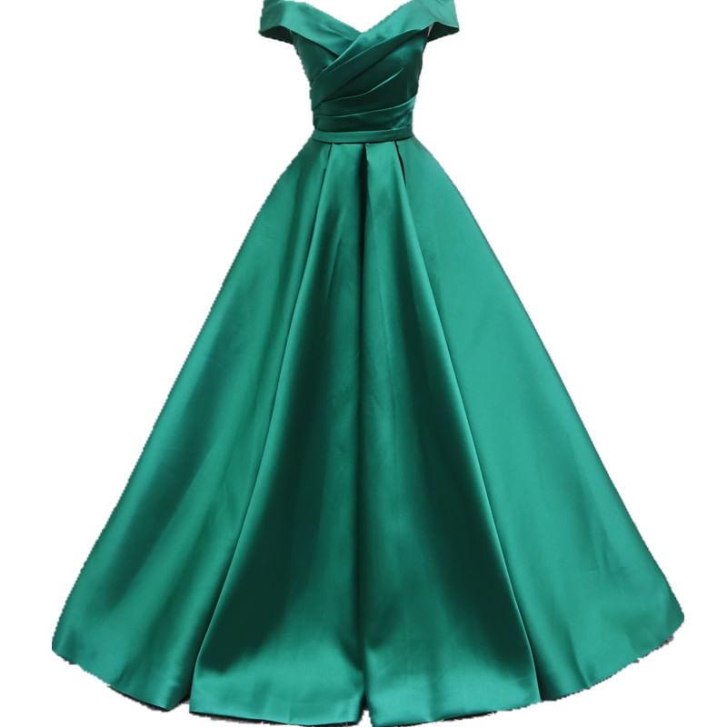 Gown Satin Plain Ruched Off-Shoulder Evening A-Line Pleated