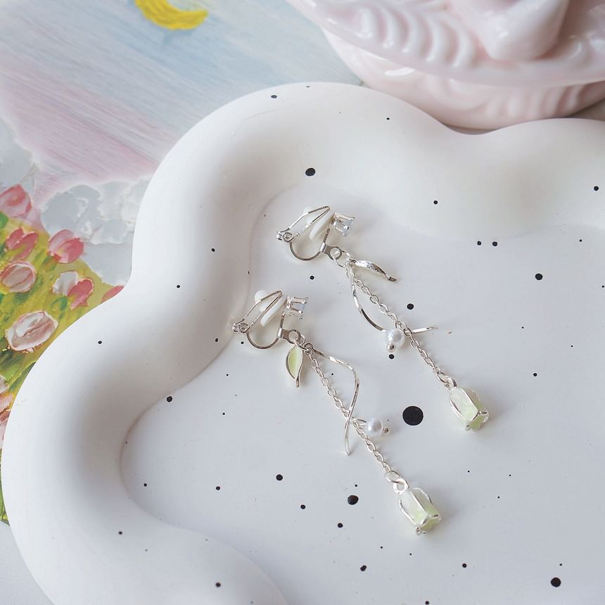 Clip On Earring Tulip Dangle /