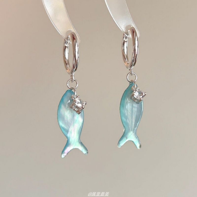 Fish Drop Earring Hoop Rhinestone