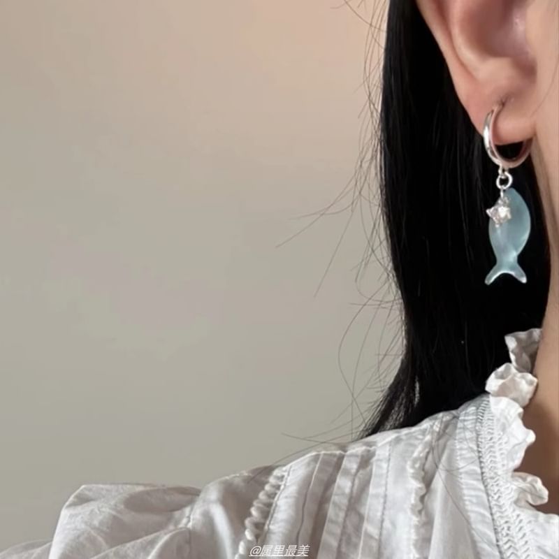 Fish Drop Earring Hoop Rhinestone