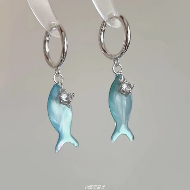 Fish Drop Earring Hoop Rhinestone
