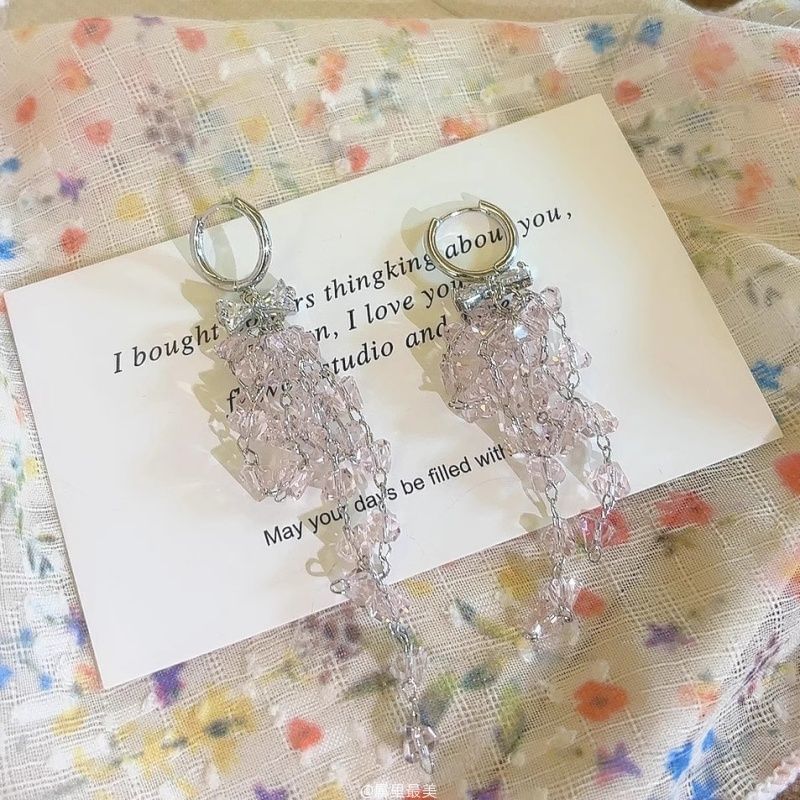 Bow Earring Drop Huggie Rhinestone Fringed