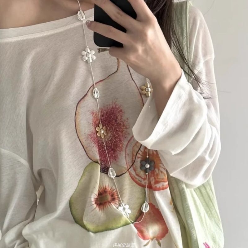 Long Faux Necklace Flower Pearl