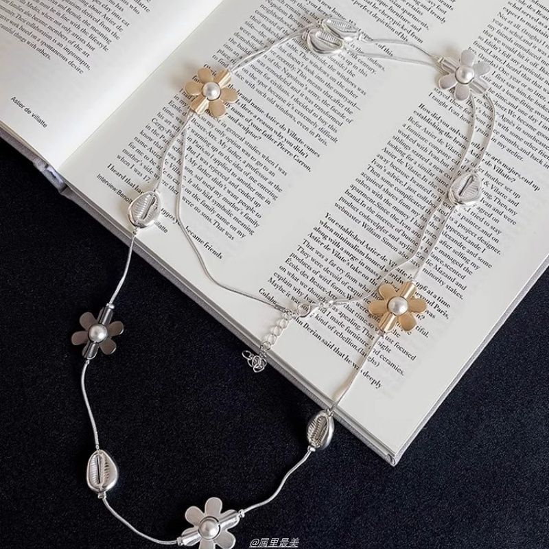 Long Faux Necklace Flower Pearl