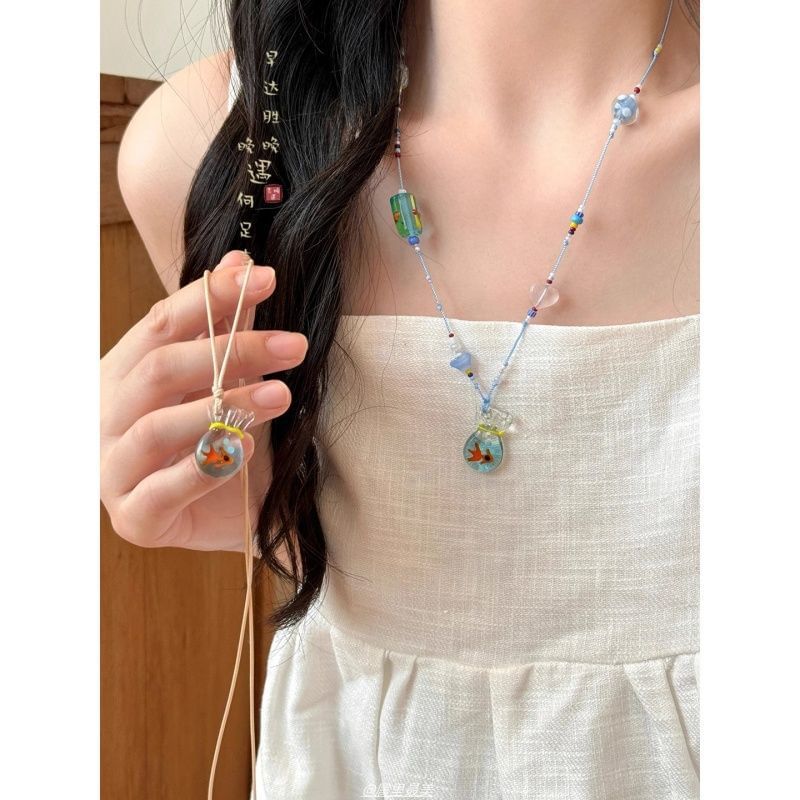 Beaded Goldfish Pendant Necklace