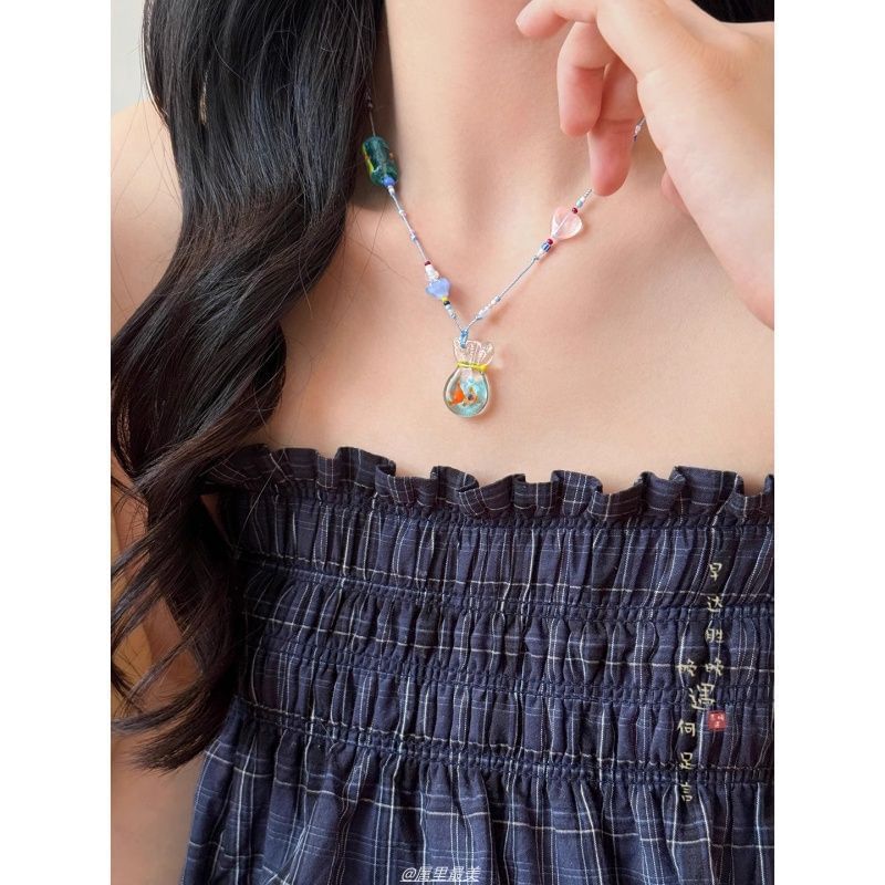 Beaded Goldfish Pendant Necklace