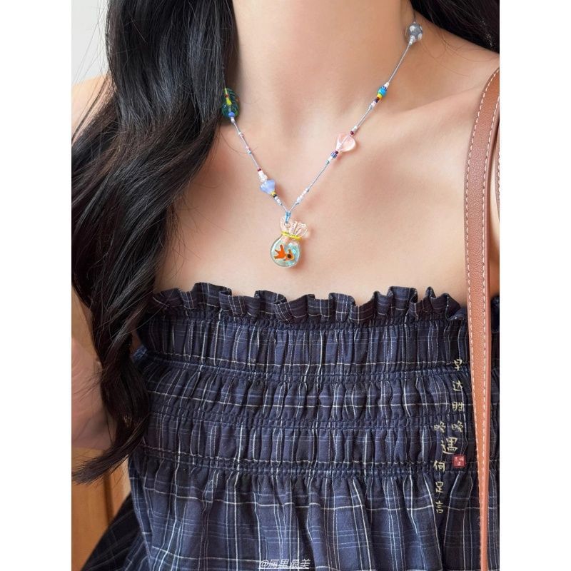 Beaded Goldfish Pendant Necklace