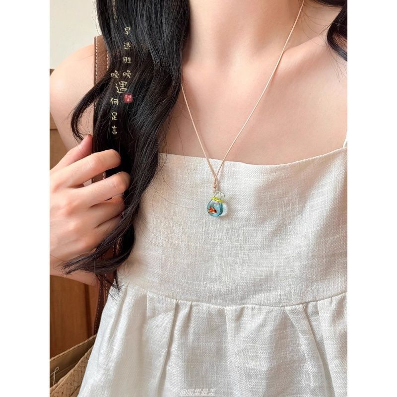 Beaded Goldfish Pendant Necklace