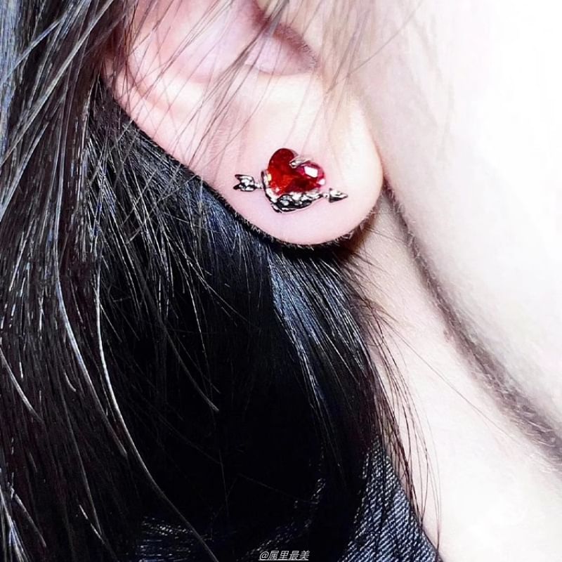 Stud Ear Heart Rhinestone