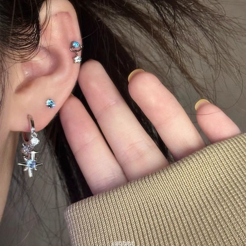 Rhinestone Earring Drop Huggie Star