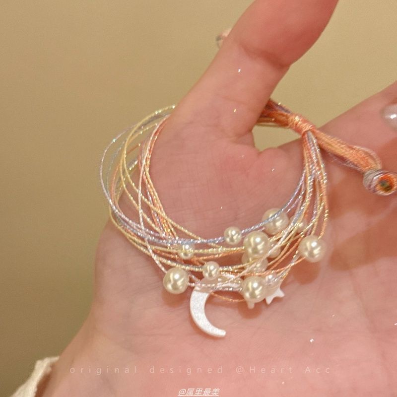 String Layered Pearl Faux Bracelet Moon