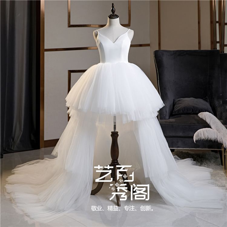 Gown Spaghetti Strap Plain Tiered Wedding