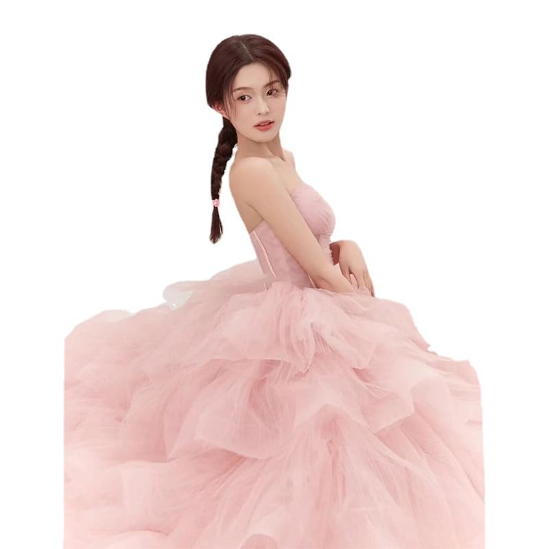 Tiered Wedding Gown Plain Strapless