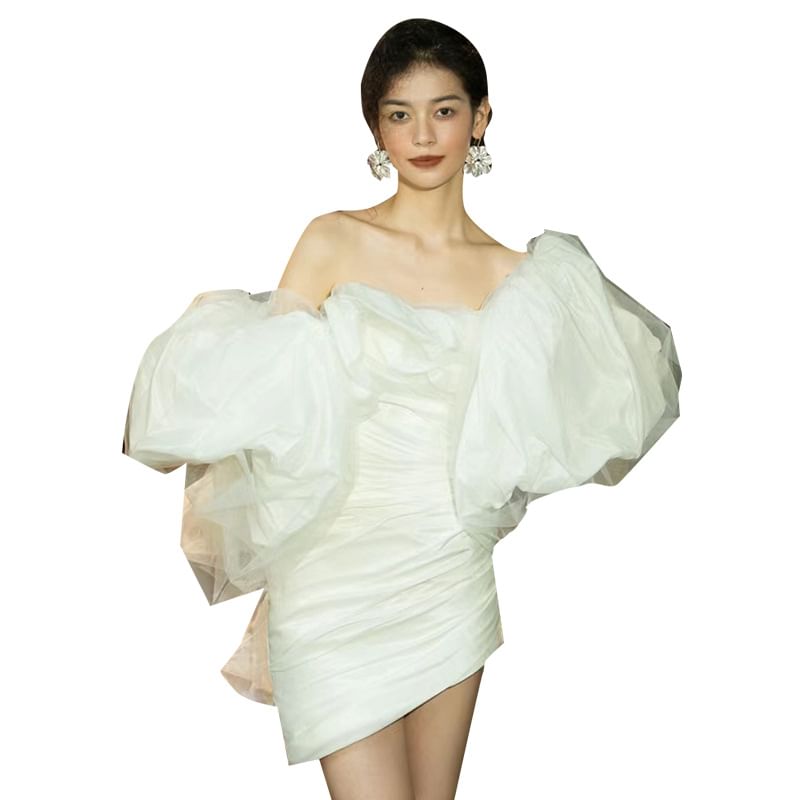 Gown Strapless Wedding Ruffle Plain Trim