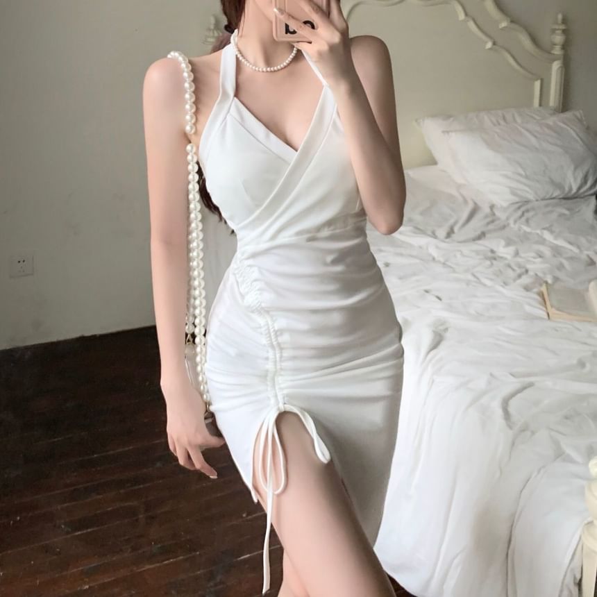 Halter Ruched Sleeveless Dress Mini