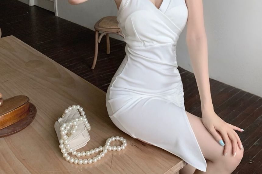 Halter Ruched Sleeveless Dress Mini